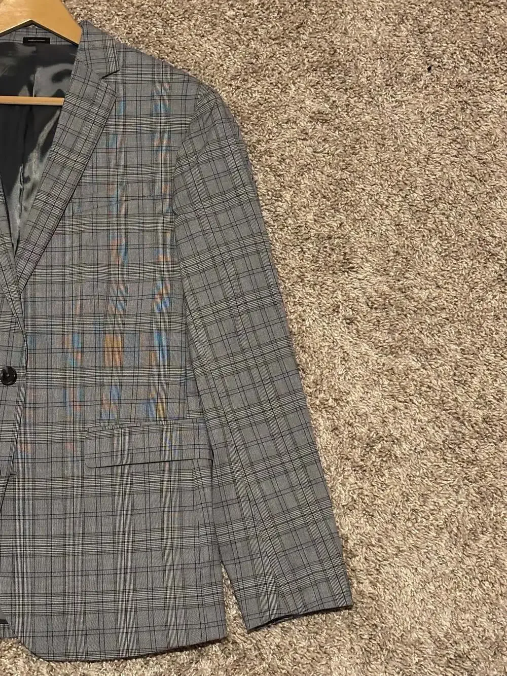 JF J.Ferrar Men's Slim Fit Gray Plaid Two-Button Blazer Sport Coat